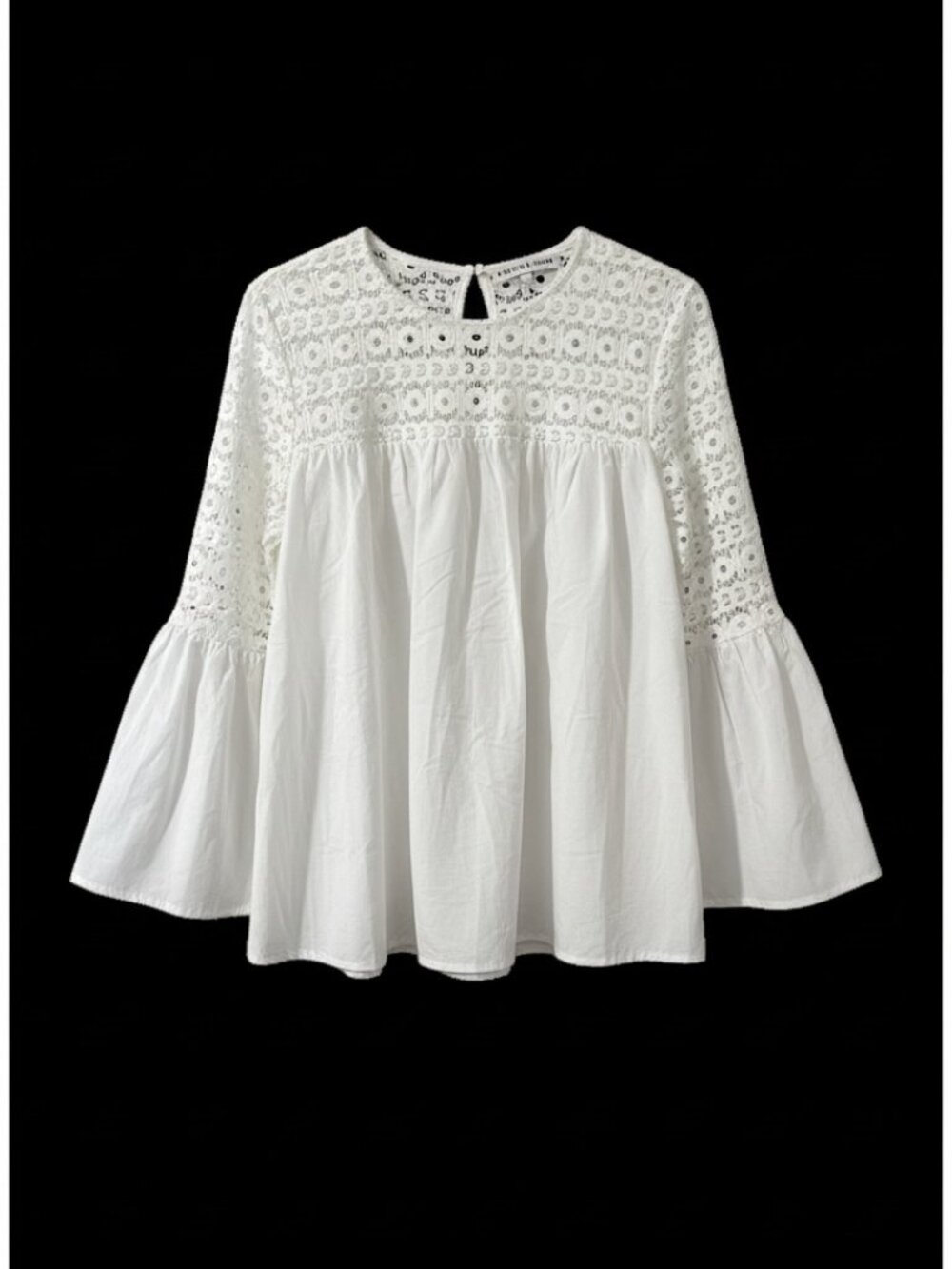 Endless Rose 100% Cotton Bell-Sleeve Top in White - Size L